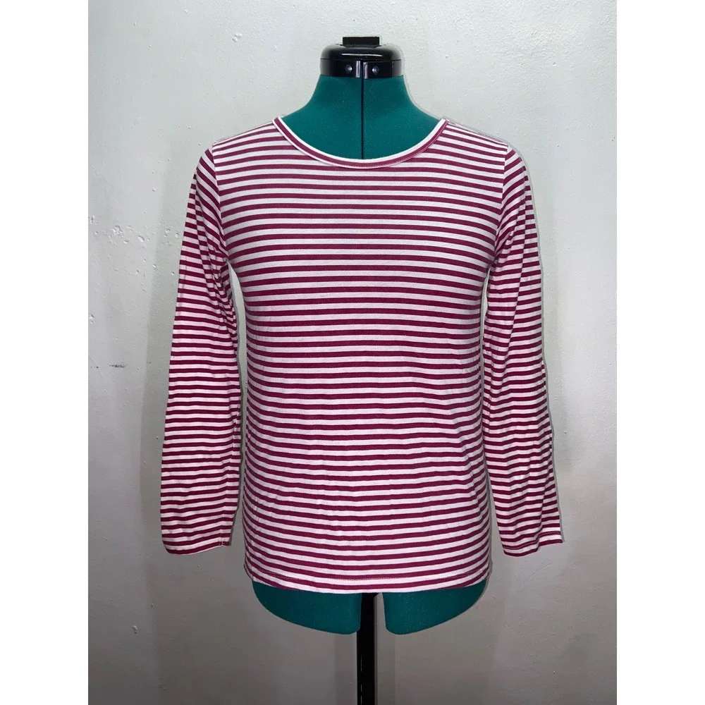 The Childrens Place Burgundy White Classic Striped Long Sleeve Crew Neck Top XL